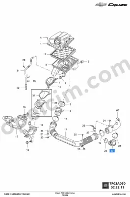 Chevrolet Cruze Hava Filtre Hortumu YILPAR 13260850